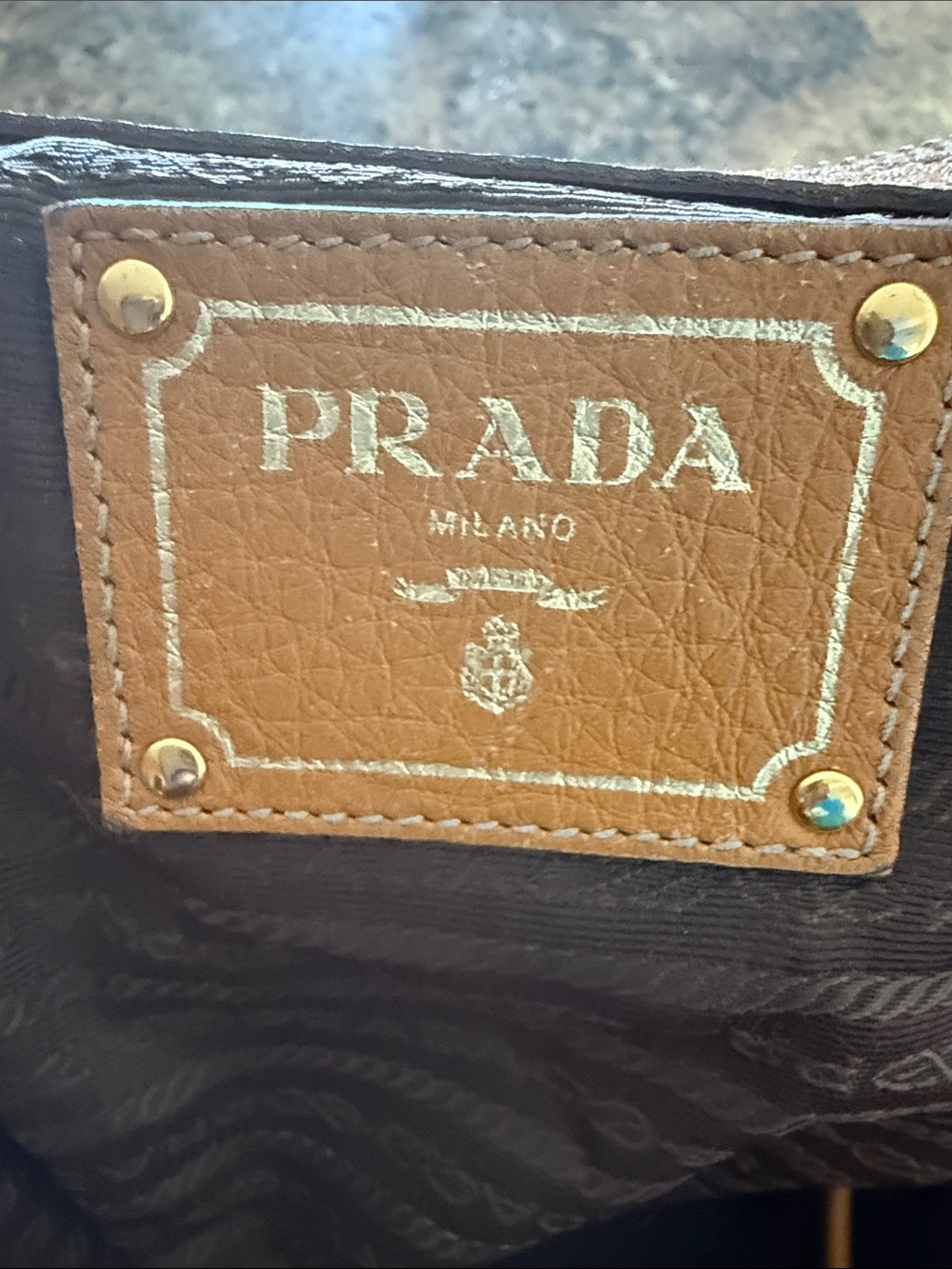 Prada Carmel Pebbled Leather Tote with Black Lined Interior - Picture 5 of 10